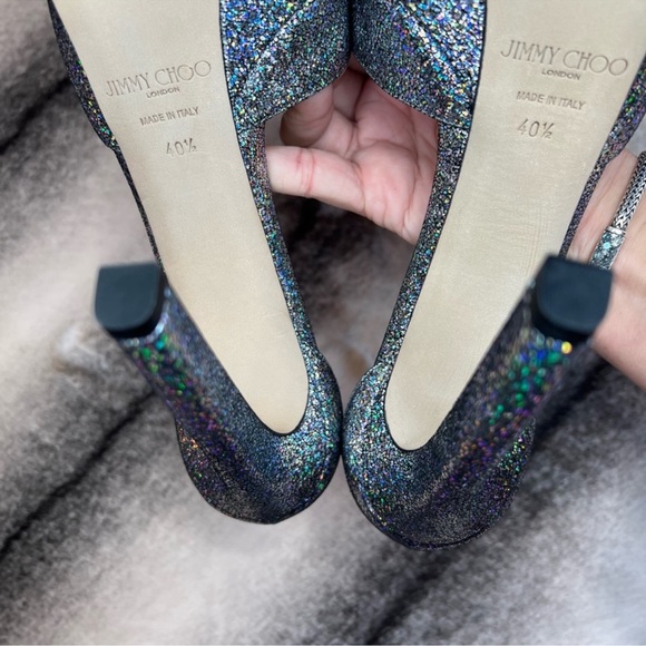 Jimmy Choo Pattie 130 Multi Hologram Leather Platform Heels - Picture 8 of 10